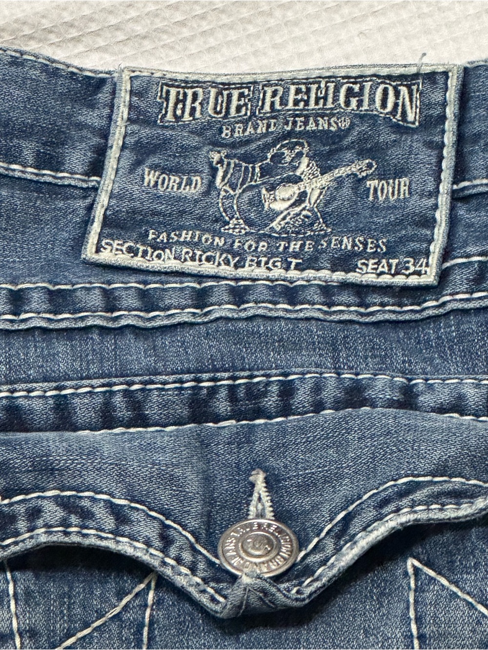 True Religion Denim Jeans in Washed Blue with Contrast Stitching